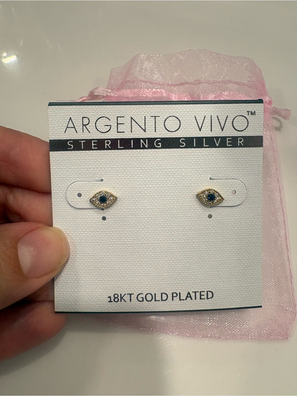 Argento Vivo Gold Plated Stud Earrings with Blue Center Stones